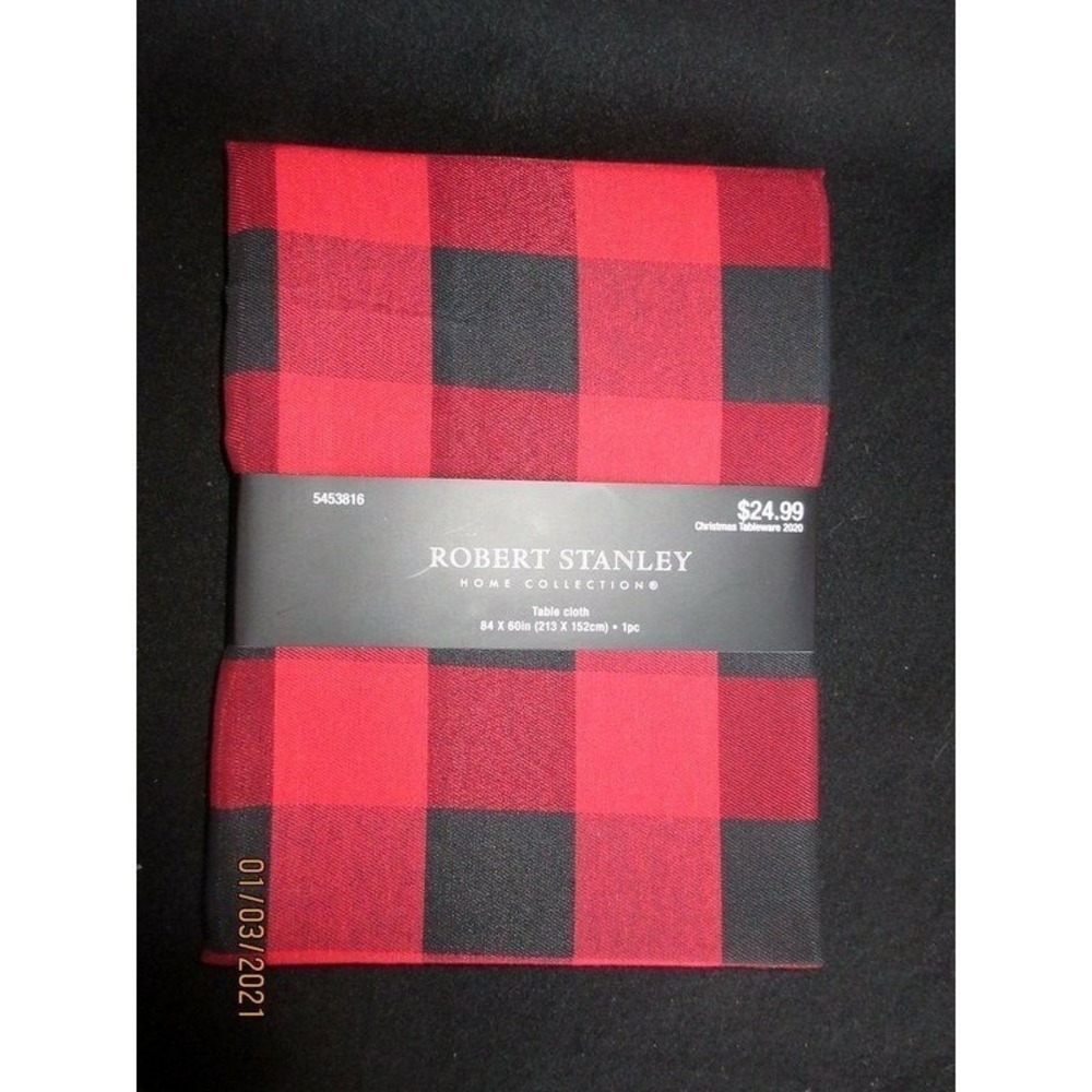 NWT Robert Stanley Northwood Lodge 84x60 Tablecloth Red/Black Buffalo Check Plai